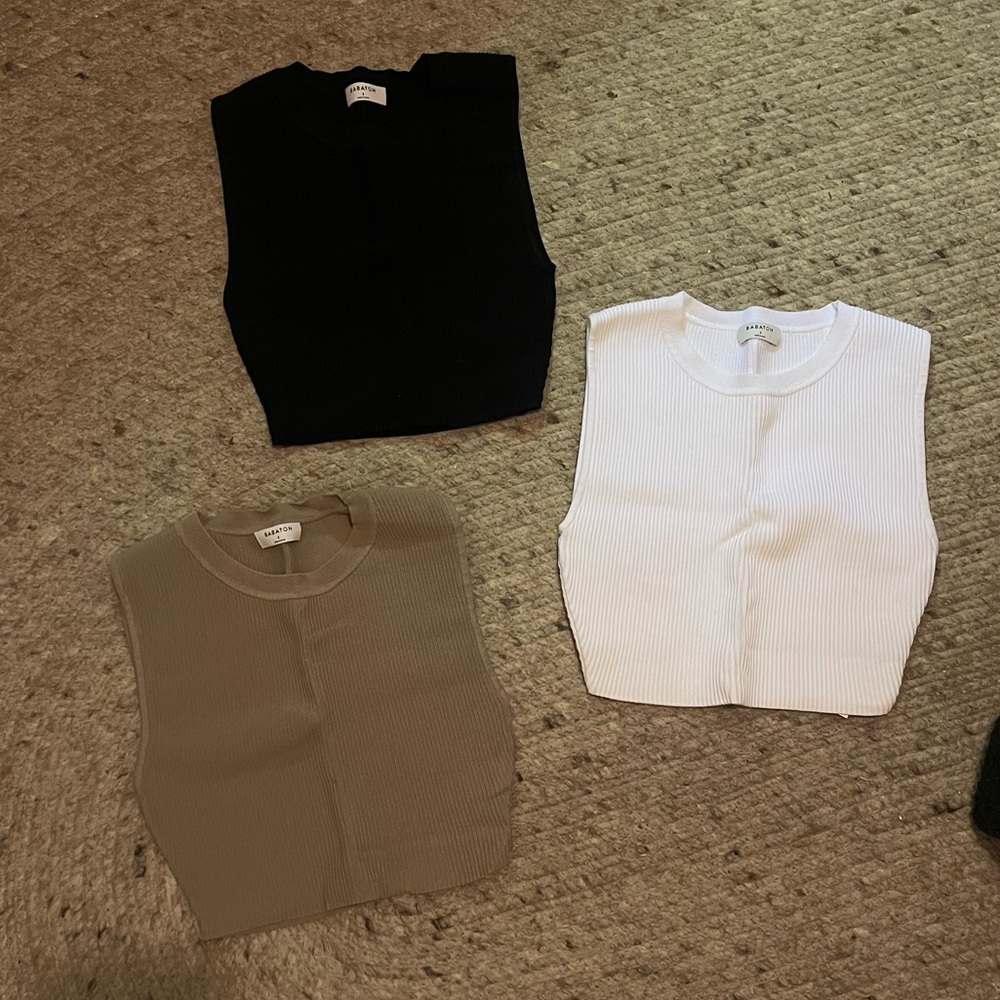 Aritzia Babaton ribbed cropped top (set of 3)